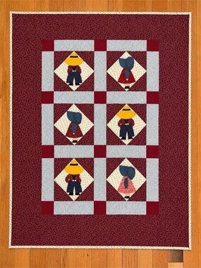 Vintage Handmade Sunbonnet Sue & Overall Sam Lap Quilt Throw Country Farmhouse